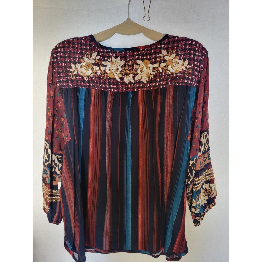 John Mark Womens Embroidered Stripe Tassel Tie Tunic Boho Floral Contrast XL - Picture 6 of 12